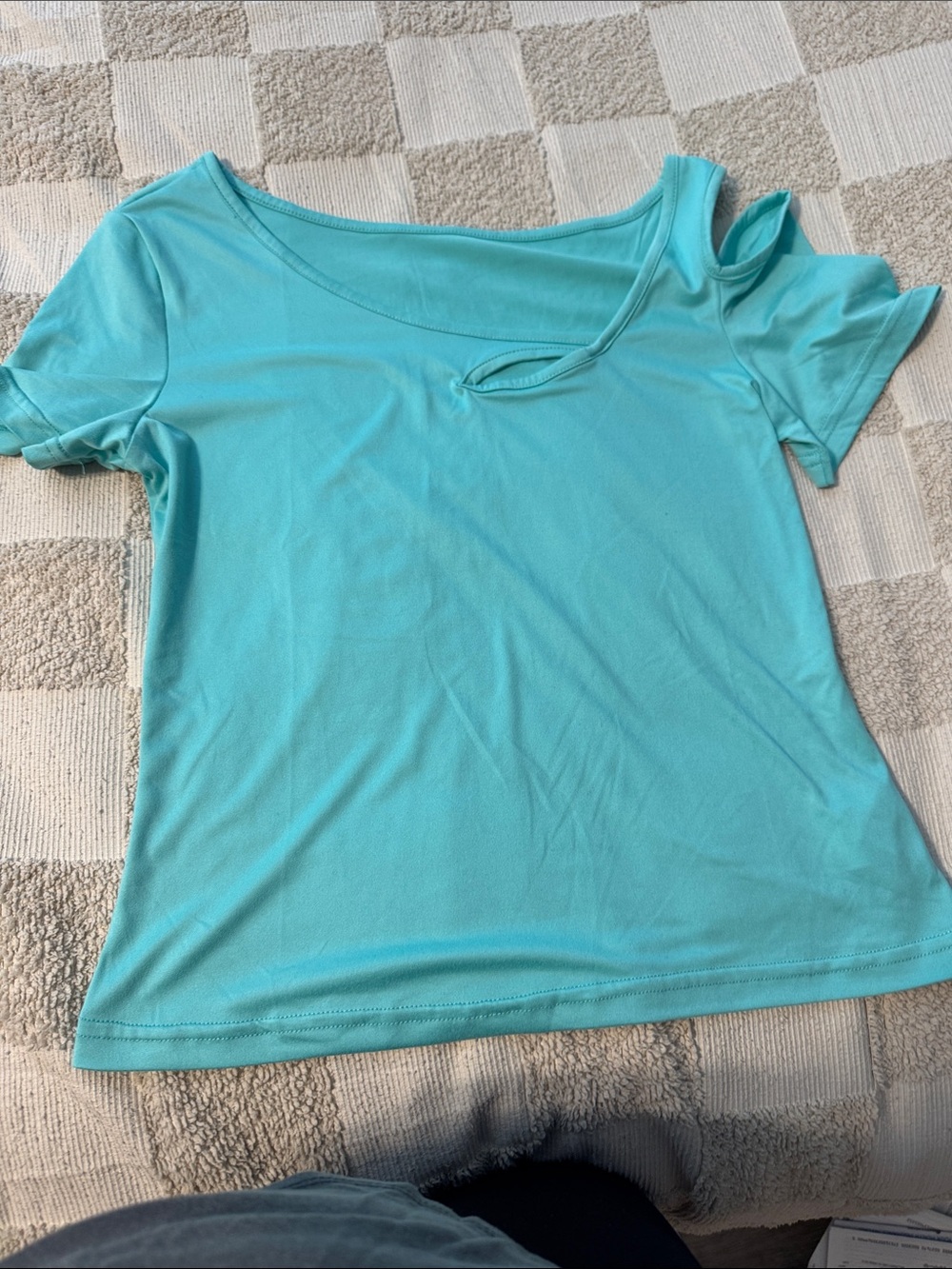 SHEIN Aqua Blue Short Sleeve Scoop Neck Tee